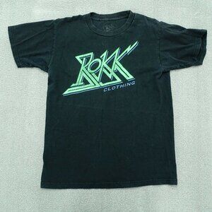 Rokk Tee T Shirt  Men Size Medium Black Green Distressed Graphic